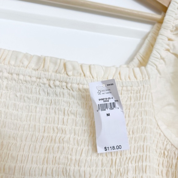 GAP Linen-Blend Puff Sleeve Square Neck Cream Midi Dress - Picture 6 of 9